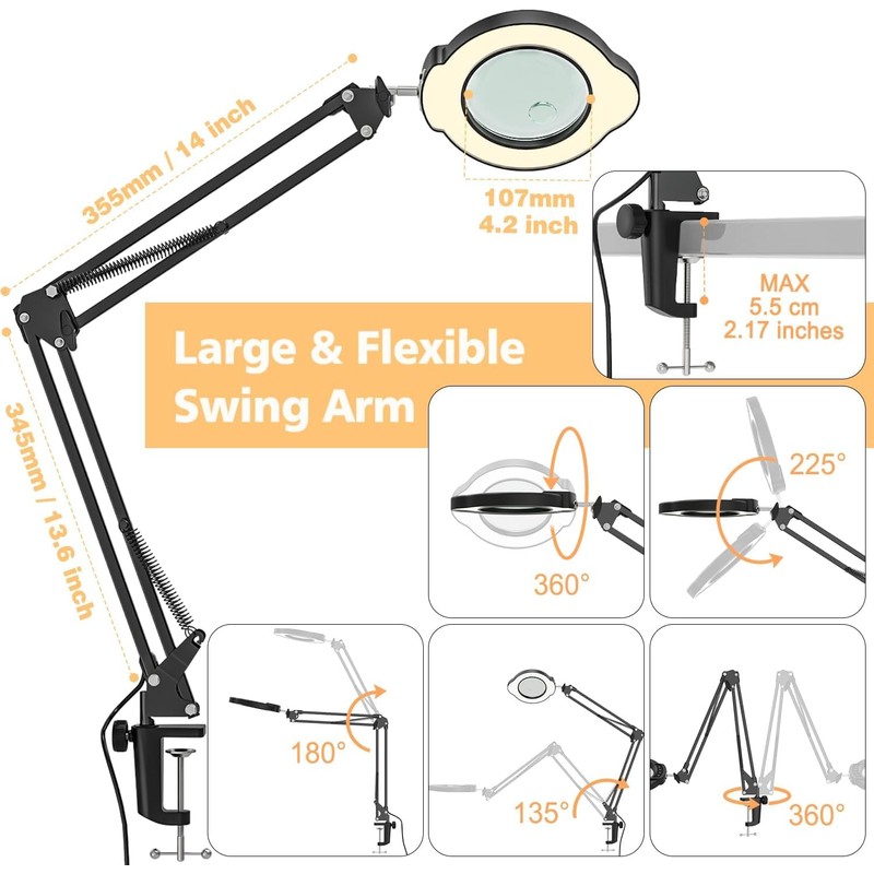 Magnifying Glass with Light and Clamp, 15X 10X Desk Magnifying