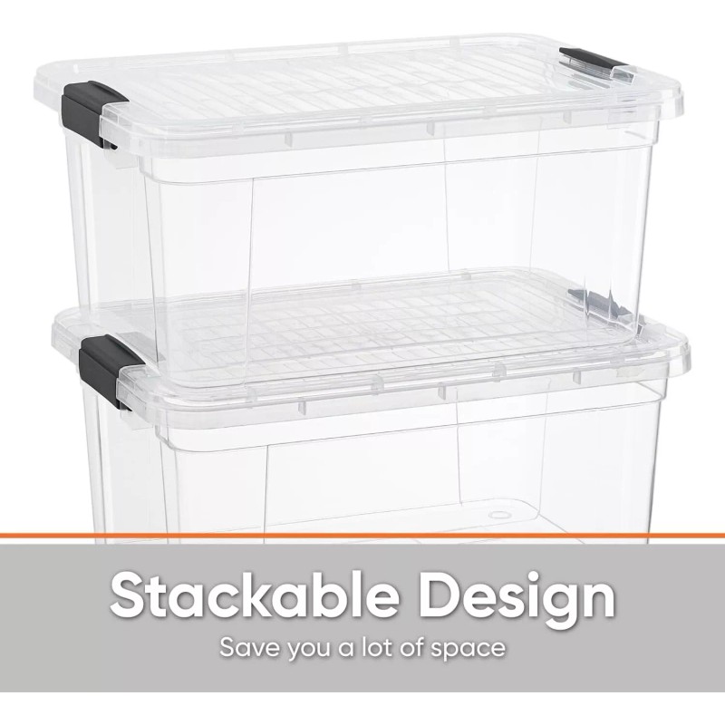 Superio Clear Storage Bins with Lids, 5 Pack- Plastic Storage