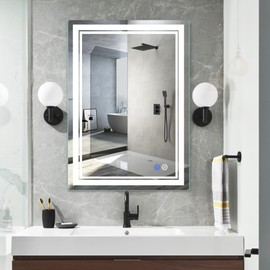 FITLAND 28"x 20" LED Bathroom Mirror Vanity Mirror, Anti-Fog, Dimmable, Color Temperature Adjustable 3000-6000K, Switch-held Memory Led Wall Mirror Suitable for Bathroom, Vanity (Vertical/Horizontal)
