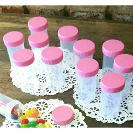 DecoJars 10 Easy Open Pill Bottles Snack Jars Meds Containers PINK Cap Party Favor 2oz