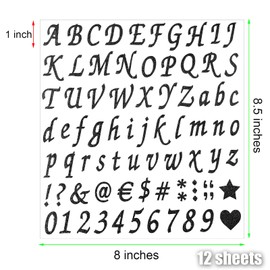 12 Sheets Glitter Letter Stickers, Self-Adhesive Alphabet Stickers, Decals for Mailbox, DIY Crafts Art Making, Signs, Business, Address Numbers, Scrapbook, Grad Cap Decoration, Classroom Decor (Black)
