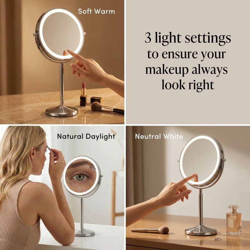 Fancii 9-Inch Lighted Makeup Mirror Height Adjustable with 10X /1X