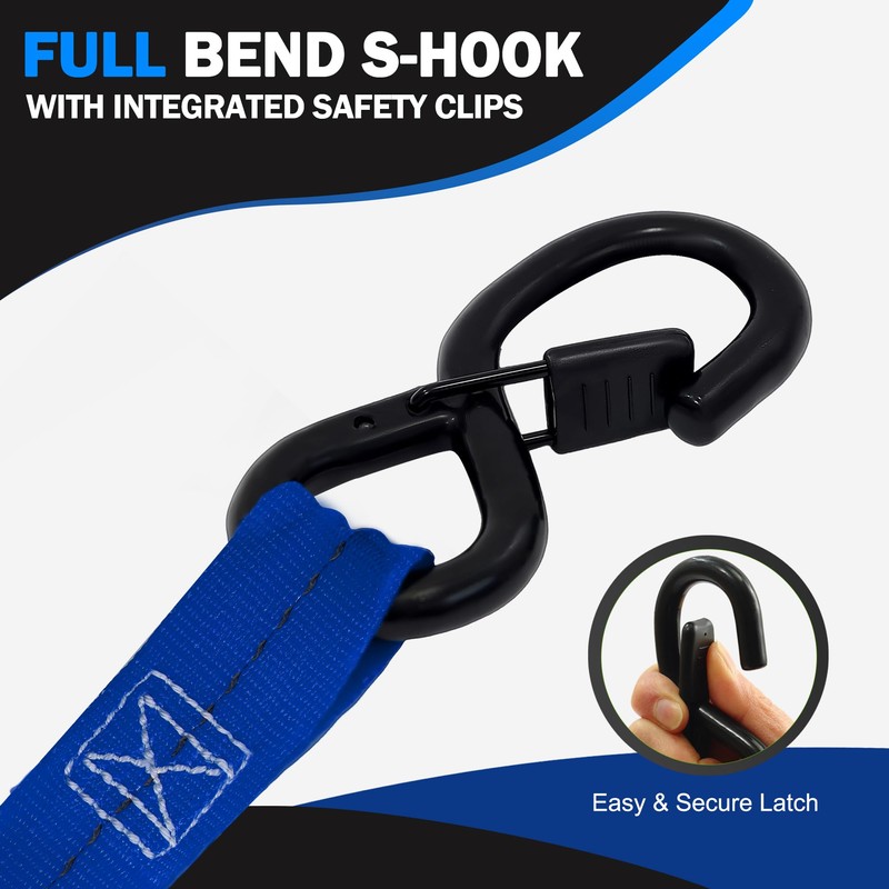 Retractable Ratchet Straps(4PK 1.0INX12FT) - 1,500lb Break Strength, Ratchet Straps
