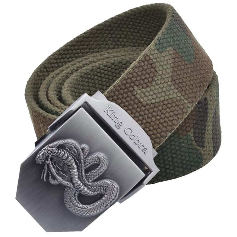 CHROME CRANE BLT055 Men's Braided Waist Belt, Python, Snake Buckle
