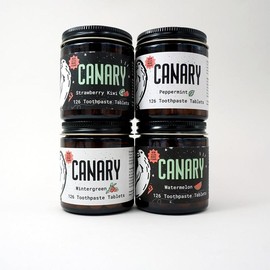 canary 4 Pack Sampler of Canary Toothpaste Tablets - Size: 4 Pack of 2-month Jars
