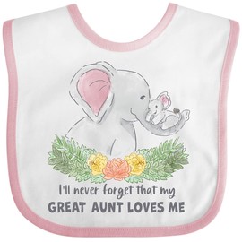 inktastic I'll Never Forget That My Great Aunt Loves Me Cute Elephants Baby Bib White and Pink 3b0cb