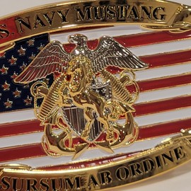 Generic Navy Mustang Officer Custom Belt Buckle - US Military - 3D Horse Crest (Shiny Gold Color), Adult