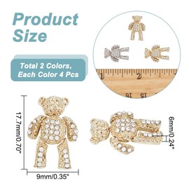 HOBBIESAY 8 Pieces 2 Colours Three-Dimensional Cute Bear Cabochons Sparkling Rhinestone Nail Art Carms Alloy Manicure Art Ornaments Crystal Bear Manicure Jewels for DIY Nail Decorations
