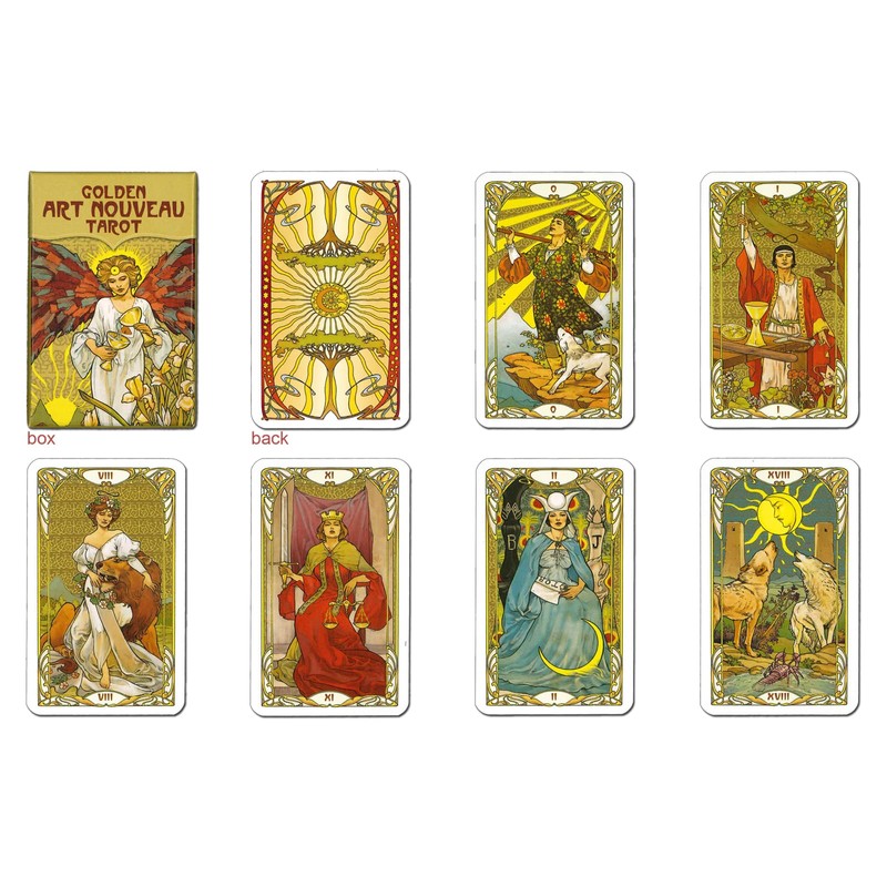 Miniature Golden Art Nouveau Tarot with Japanese Manual Pocket Manual,