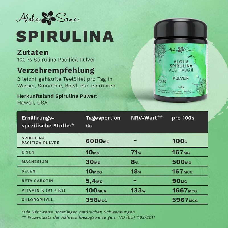 Aloha Sana - Hawaii Spirulina Pacifica Algae Powder, Ultraviolet Glass,