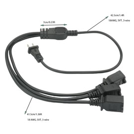 3 Way Extension Cord, 3FT 1 to 3 2 Prong Power Cord Splitter Cable, Y Style Indoor Male to Female Extension Cord Cable, 18AWG SVT 3 Wire 13A 125V,Black