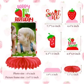 Strawberry Sweet One Honeycomb Centerpieces 10Pcs Berry First Photo Table Centerpieces Strawberry Birthday Party Decorations Berry Sweet One Centerpieces for Table Berry First Baby Shower Supplies