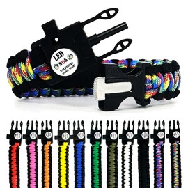 Spark and Shine Paracord Bracelet - Rainbow CAMO - Bright LED SOS Light and Ferro Rod with Scraping Tool - Emergency Survival Whistle - 550 Paracord - Perfect Tool for The Outdoors (1)