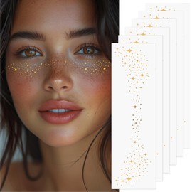 LOPHE Glitter Freckles Face Tattoo, 6PCS Glow Up Sparkle Temporary Tattoo, Makeup Face Glitter Speckles Patches, Waterproof Freckles Metallic Tattoo Stickers, Cute Temporary Face Freckles for Women, C