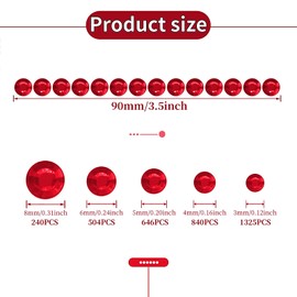 3555 Pieces Face Gem Stickers Self Adhesive Rhinestone Stickers for Crafts 3/4/5/6/8 MM Face Jewels Stickers Diamond Nail Gems Stick on for Face Eye Hair Body Makeup DIY Craft 5 Sizes (Red)