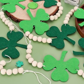 St Patricks Day Garland, Felt Shamrock Banner with Wooden Beads for St Patricks Day Decorations
