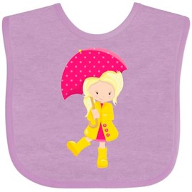 inktastic Girl in Raincoat, Girl with Umbrella, Blonde Hair Baby Bib Lavender 460ab