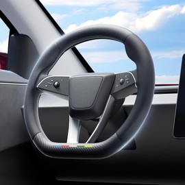 Wigoo Steering Wheel Cover for New Model Y Juniper & Model 3[Ultra-Thin, Breathable Leather] Model 3 (2024~2026)/New Model Y Juniper Accessories, for Men and Women, D Type, 14.5''-15''