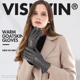 Vislivin Full Hand Touch Screen Gloves for Women, Leather Gloves, Warm Winter SMS Driving Gloves, gray, m