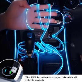 KHGUZ EL Wire Car Interior LED Strips Lights, 16FT 5V USB Auto Neon Light Strip, Electroluminescent Vehicle Interior Ambient Lighting Decor Accessories, Universal for RV, SUV, Truck (Pink)