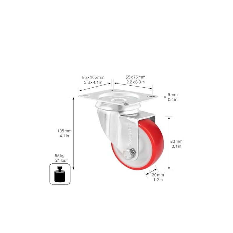 Wagner 04688001 Soft Swivel Castor Diameter 80 mm, Height 105