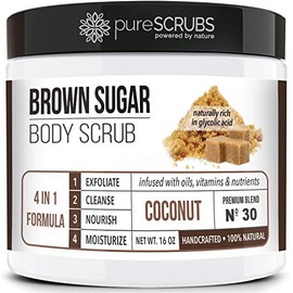 Premium BROWN SUGAR Body Scrub Exfoliating Set - Large 16oz COCONUT SCRUB For Face & Body, Infused Organic Essential Oils & Nutrients + FREE Wooden St