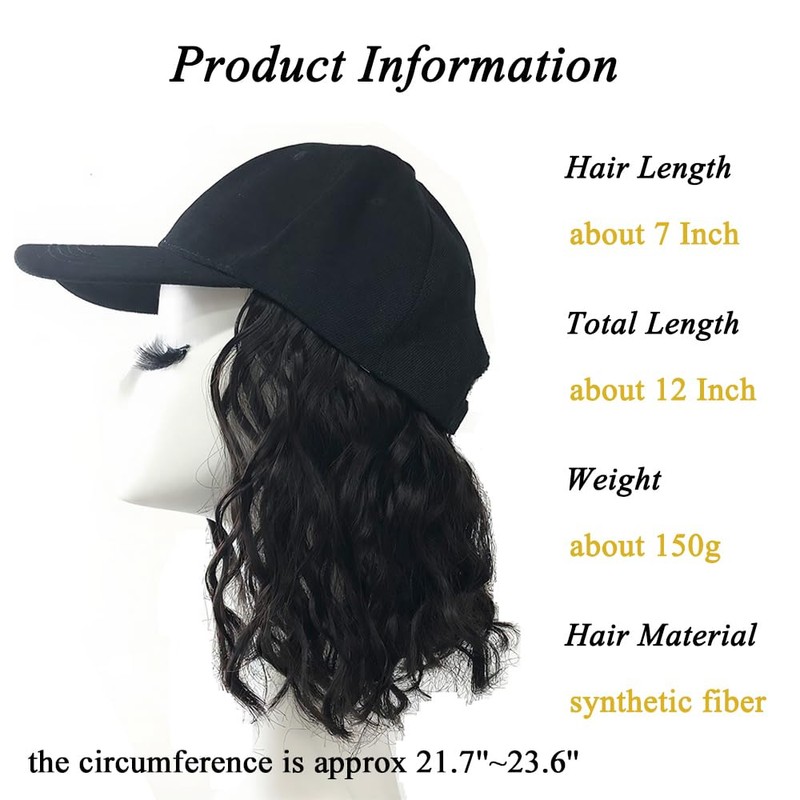 Hat Wig (Brown Black, 14 Inch-Curly)