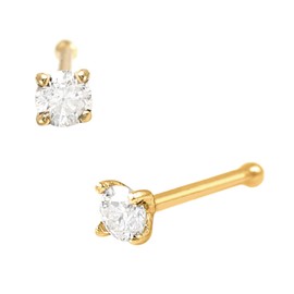 Solid 14Kt Gold Moissanite Stud Nose Ring - 22G Nose Bone Stud - Ball End Nose Ring - April Birthstone Nose Stud, Metal, moissanite