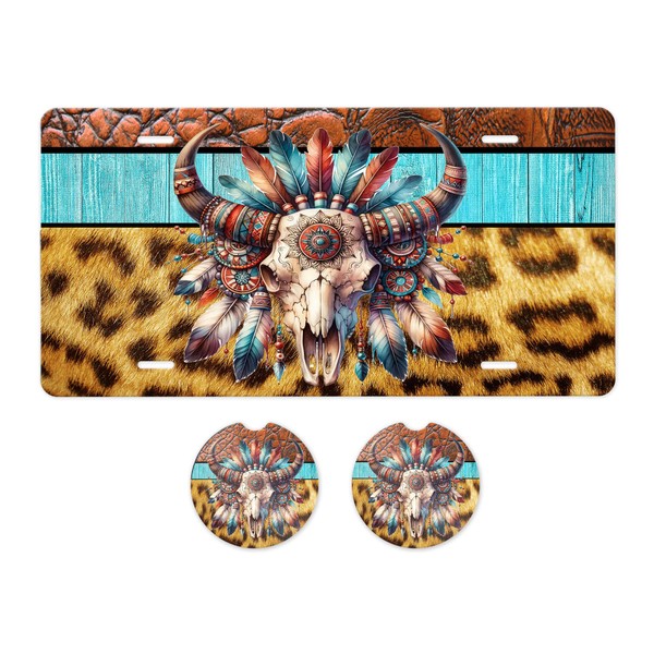 Aluminum Western Vanity Front License Plate and Car Coaster Set