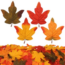 60PCS 4Kinds Fall Artificial Maple Leaves Large Size Autumn Leaf Faux Fall Maple Leaves Thanksgiving Autumn Leaf Home Office Wedding Party Table Decors