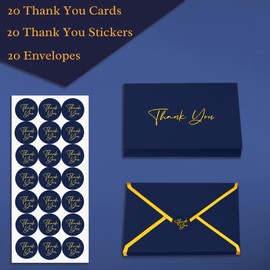 Mr. Pen- Blank Thank You Cards with Envelopes, 20 Pack, 4x6, Gold Foil Thank You Notes with Envelopes, Navy Blue Wedding Thank You Cards Wedding, Thank You Note Cards, Baby Shower Thank You Cards