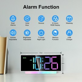 Lafocuse Colourful Digital Alarm Clock with 8 RGB LED Display & 7 RGB Night Light, Loud Children's Alarm Clock with 2 Alarms, Snooze, Brightness and Volume Adjustable, Children's Table Clock Bedside