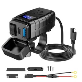 Lhdfyqt Dual USB Motorcycle Phone Charger, Motorcycle Charger, Quick Disconnect Adapter, Socket, QC3.0 PD, Type-C & USB, with Independent Switch and LED Voltmeter