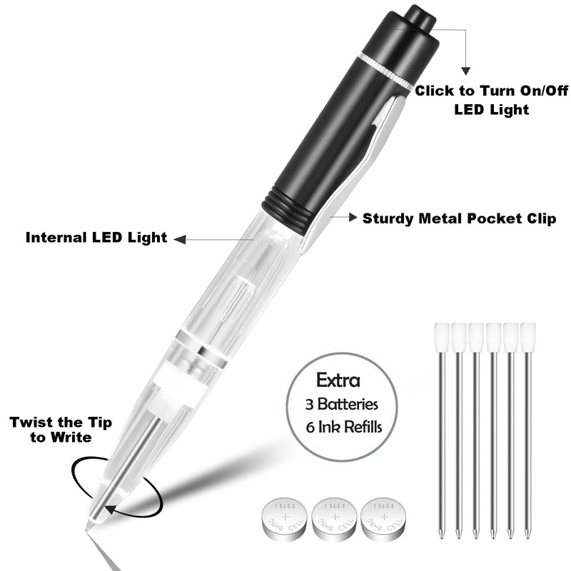 Glovion LED Light Pen, Lighted Ballpoint Pen Penlight for Nighttime