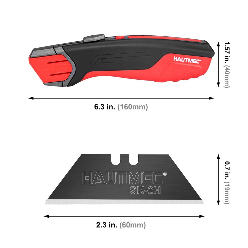 HAUTMEC Heavy Duty Self-Retracting Utility Knife, Safety Box Cutter with