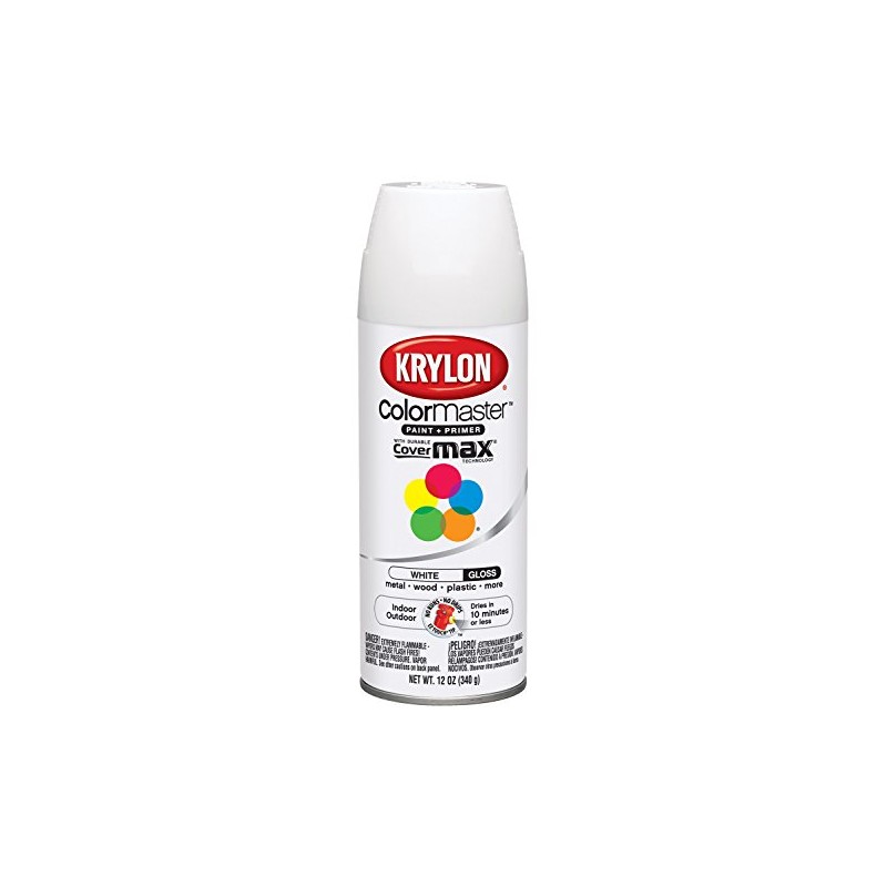 Krylon K05150107 ColorMaster Paint + Primer, Gloss, White, 12 oz.