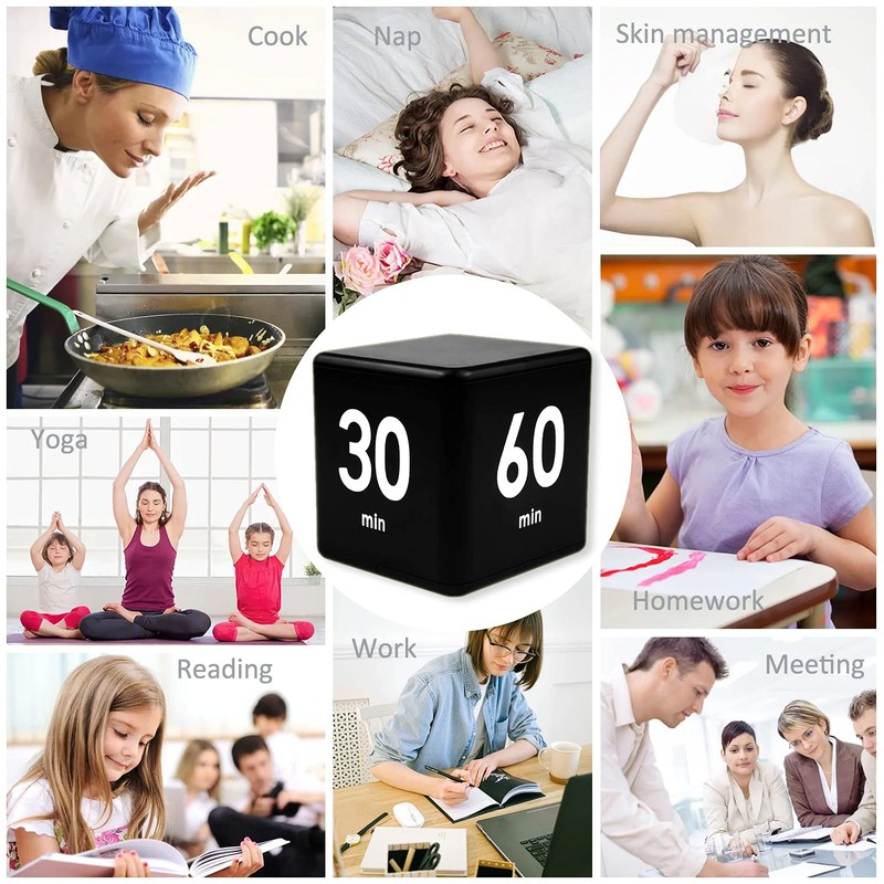 Generic Black Cube Timer, Kitchen Gravity Sensor Flip Digital Timer
