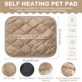 Tujoe 4 Pack Self Warming Cat Bed 16 x 20 Self Heating Cat Mat Warm Thermal Pet Pad Washable Dog Crate Pad Body Heat Dog Cat Bed Mat Blanket Non Slip Bottom for Outdoor Indoor Pets(Camel)