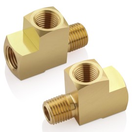Boeray 2pcs 1/4" Brass Tee Fittings 1/4" NPT Female Pipe to 1/4" NPT Male to 1/4" NPT Female Brass Barstock Street Tee Pipe Fittings 3 Way for Joining Pipe