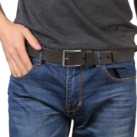 DOOPAI Men's Full Leather Belt Casual Work Cowboy Suit Leather Belt Adjustable Belt, 03 Dark Brown Belt De