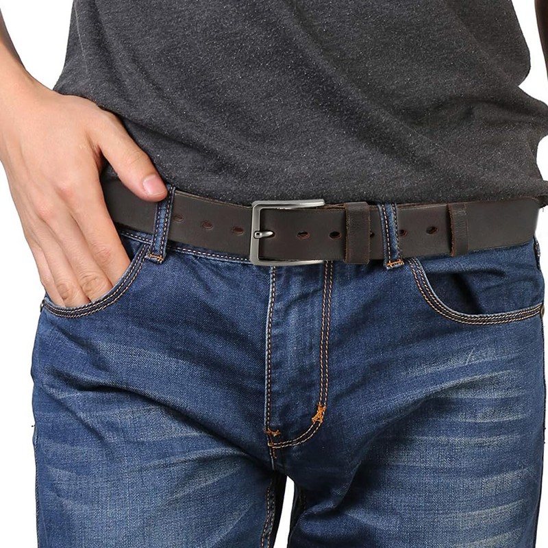 DOOPAI Men's Full Leather Belt Casual Work Cowboy Suit Leather