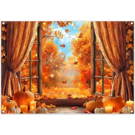 Luminora 7x5ft Autumn Forest Windowsill Backdrop Fall Graden Pumpkins Flowers Blue Sky Background Harvest Thanks Giving Kids Birthday Decor Photo Banner Props