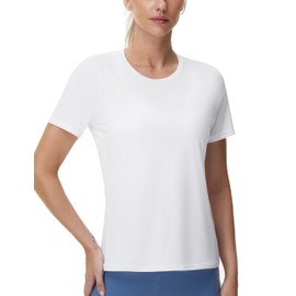 THE GYM PEOPLE Womens Short Sleeve Workout T-Shirts Stretchy Lightweight Crewneck Athletic Running Lounge Tee Tops White