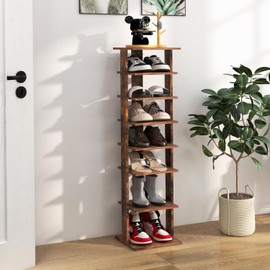 Nightcore 8-Tier Vertical Shoe Rack, Shoes Organizer Free Standing Shelf Entryway Closet Hallway, Removable Shelves, Anti-toppling Device, Small Space Multifunctional Racks Shoe Storage (Rustic Brown)