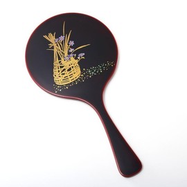 Japanese Hand Mirror with Handle Handmade Urushi Makie Lacquerware (Hanakago)