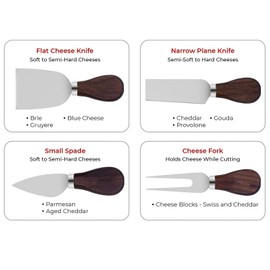 Cheese Knives Set with Walnut Handle, Mini Steel Stainless Cheese knife set for Charcuterie and Cheese spread Mini Serving Tongs Spoons Forks Toothpick Flags for party Wedding Christmas