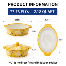 Jemirry Ceramic Casserole Dish With Lid, Casserole Dishes for Oven, Baking Dish Lasagna Pans For Cooking, Oval Baking Pan, Dutch Oven, Perfect for Bread Baking and Serving, Housewarming, Christmas - Yellow