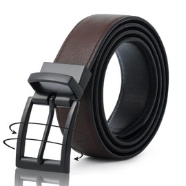 Kajeer Reversible Leather Belts for Men - Two Color-in-One Belt for Jeans Mens Black Belt with Rotated Buckle