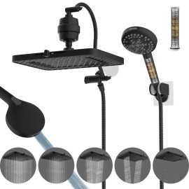 Hibbent Upgraded 13'' Dual Filtered Rainfall Shower Head Combo with Handheld Spray Black
