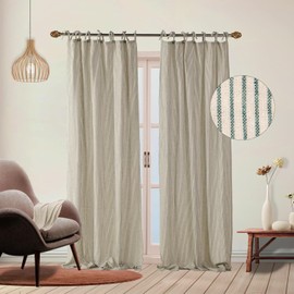 THE ART BOX Gauze Striped Curtains, Boho Linen Gauze Tie Top Hanging Curtains Light Filtering Door Window Treatment 2 Panel Drapes for Living Room Home Décor Black on Green (63"x42" Each Panel)